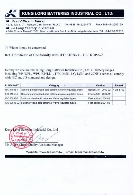 Акумуляторна батарея Kung Long WPL 65-12RN