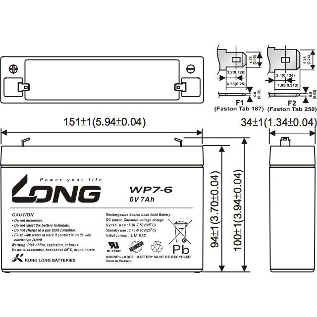 Акумуляторна батарея Kung Long WP 7-6