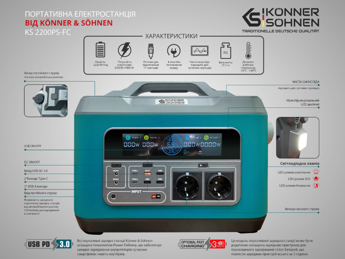 Портативна зарядна станція Könner&Söhnen KS 2200PS-FC