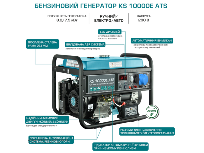 Генератор бензиновий Konner&Sohnen KS 10000Е ATS