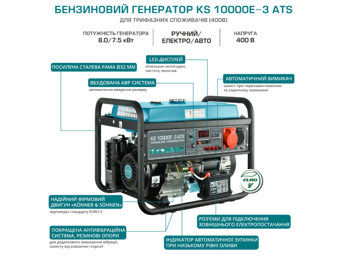 Генератор бензиновий Konner&Sohnen KS 10000E-3 ATS