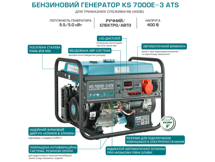 Генератор бензиновий Konner&Sohnen KS 7000Е-3 ATS