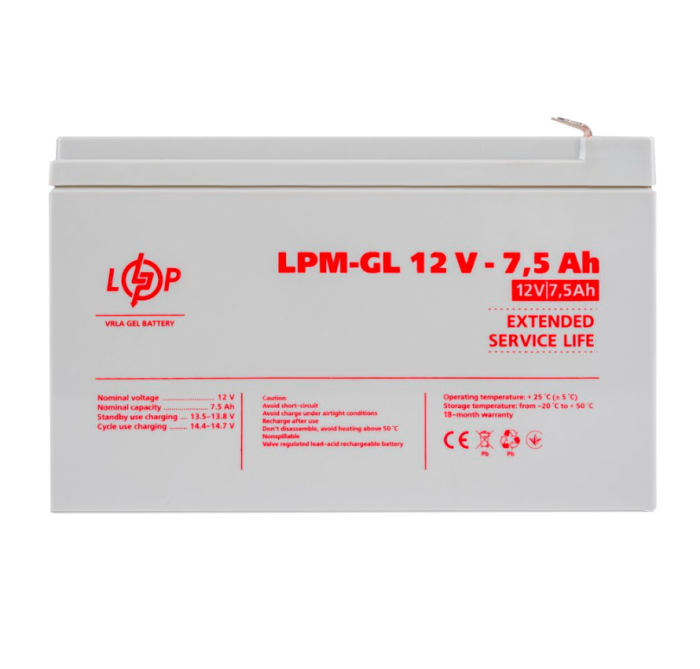 Акумулятор гелевий LogicPower LPM-GL 12V-7.5 Ah